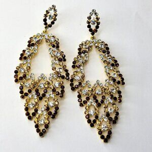 Amber and Crystal Rhinestone Chandelier Earrings